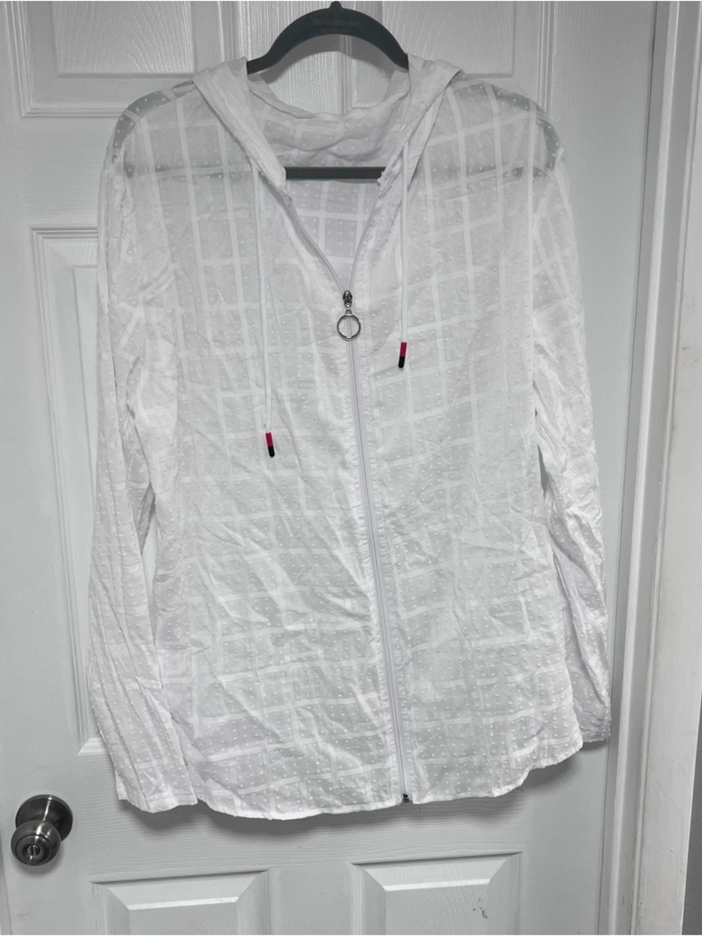 Lightweight Sheer White Hooded Swim Coverup with Zip Size 3XL